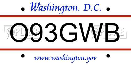O93GWB District Of Columbia License Plate