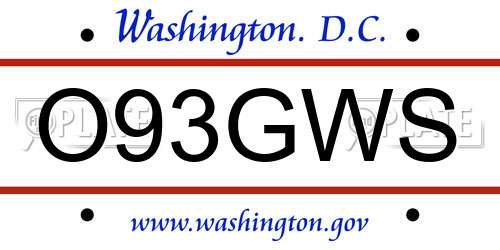 O93GWS District Of Columbia License Plate