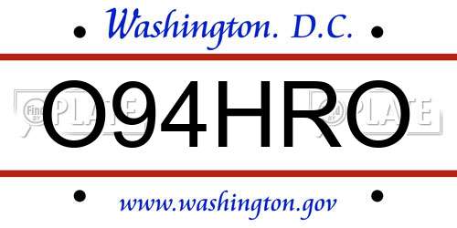O94HRO District Of Columbia License Plate