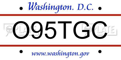 O95TGC District Of Columbia License Plate
