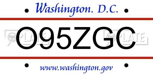 O95ZGC District Of Columbia License Plate