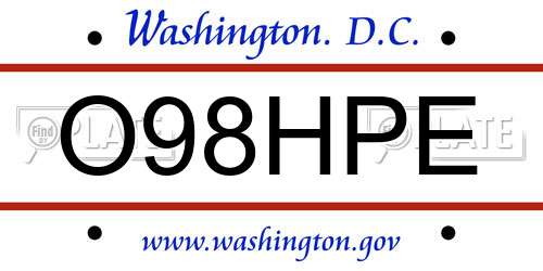 O98HPE District Of Columbia License Plate