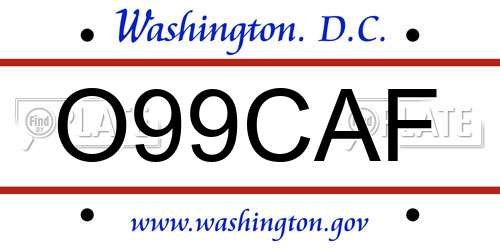 O99CAF District Of Columbia License Plate