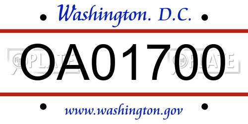 OA01700 District Of Columbia License Plate