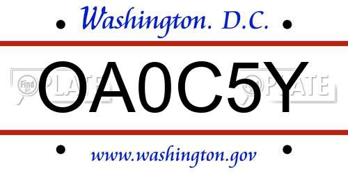 OA0C5Y District Of Columbia License Plate
