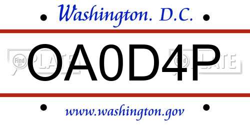 OA0D4P District Of Columbia License Plate