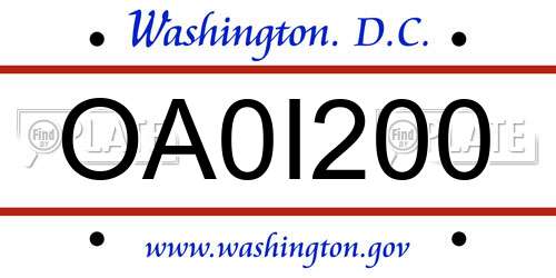 OA0I200 District Of Columbia License Plate
