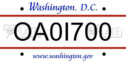 OA0I700 District Of Columbia License Plate