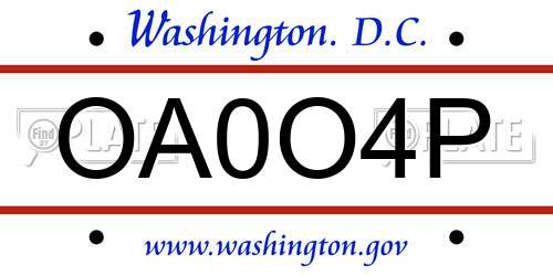 OA0O4P District Of Columbia License Plate