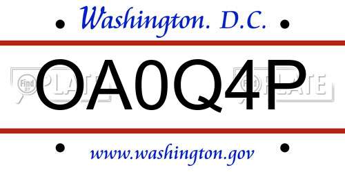 OA0Q4P District Of Columbia License Plate