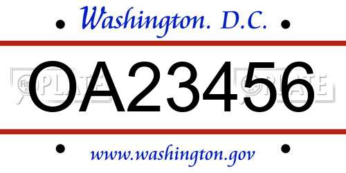 OA23456 District Of Columbia License Plate
