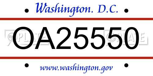 OA25550 District Of Columbia License Plate