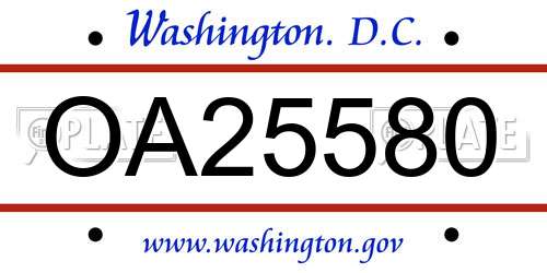 OA25580 District Of Columbia License Plate