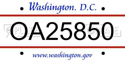 OA25850 District Of Columbia License Plate