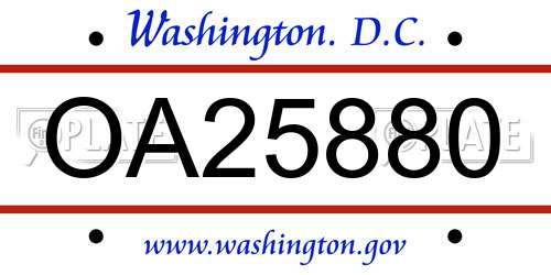 OA25880 District Of Columbia License Plate