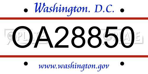 OA28850 District Of Columbia License Plate