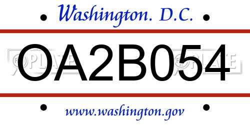 OA2B054 District Of Columbia License Plate
