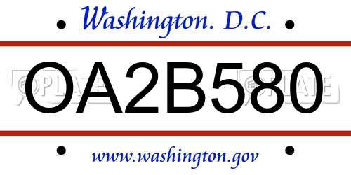 OA2B580 District Of Columbia License Plate