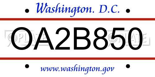 OA2B850 District Of Columbia License Plate