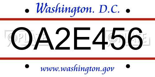 OA2E456 District Of Columbia License Plate