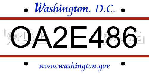 OA2E486 District Of Columbia License Plate