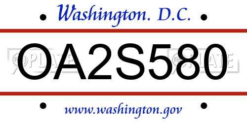 OA2S580 District Of Columbia License Plate