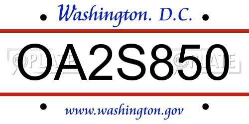 OA2S850 District Of Columbia License Plate