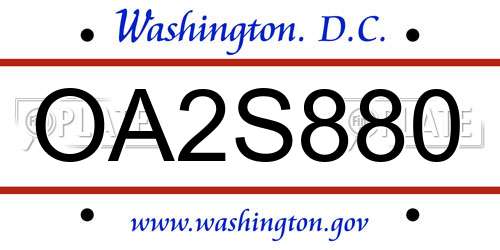 OA2S880 District Of Columbia License Plate