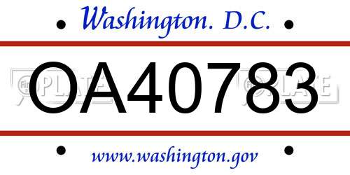 OA40783 District Of Columbia License Plate