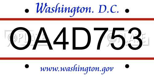 OA4D753 District Of Columbia License Plate