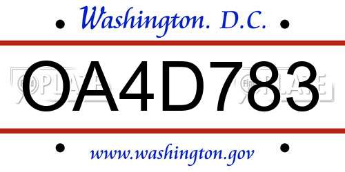 OA4D783 District Of Columbia License Plate
