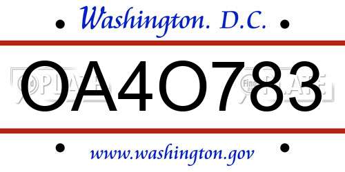 OA4O783 District Of Columbia License Plate