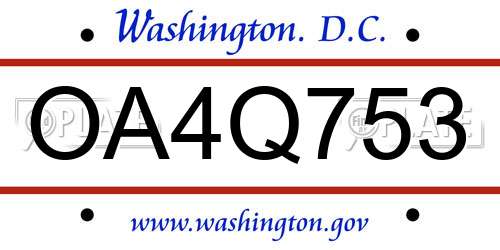 OA4Q753 District Of Columbia License Plate