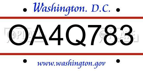 OA4Q783 District Of Columbia License Plate