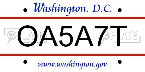 OA5A7T District Of Columbia License Plate