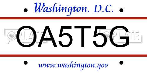 OA5T5G District Of Columbia License Plate