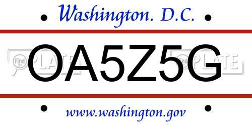 OA5Z5G District Of Columbia License Plate