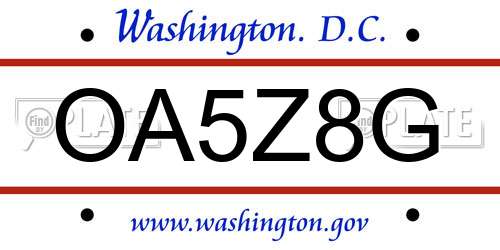 OA5Z8G District Of Columbia License Plate