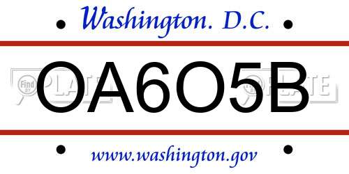 OA6O5B District Of Columbia License Plate