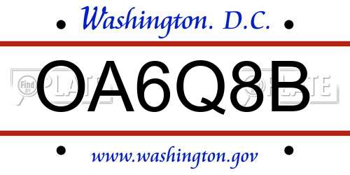 OA6Q8B District Of Columbia License Plate