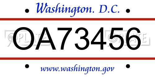 OA73456 District Of Columbia License Plate