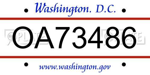 OA73486 District Of Columbia License Plate