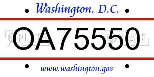 OA75550 District Of Columbia License Plate
