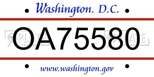 OA75580 District Of Columbia License Plate