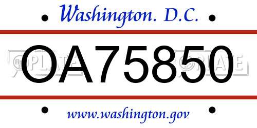 OA75850 District Of Columbia License Plate