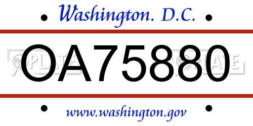 OA75880 District Of Columbia License Plate