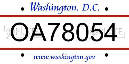 OA78054 District Of Columbia License Plate