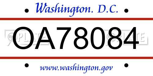 OA78084 District Of Columbia License Plate