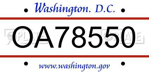 OA78550 District Of Columbia License Plate