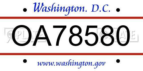 OA78580 District Of Columbia License Plate